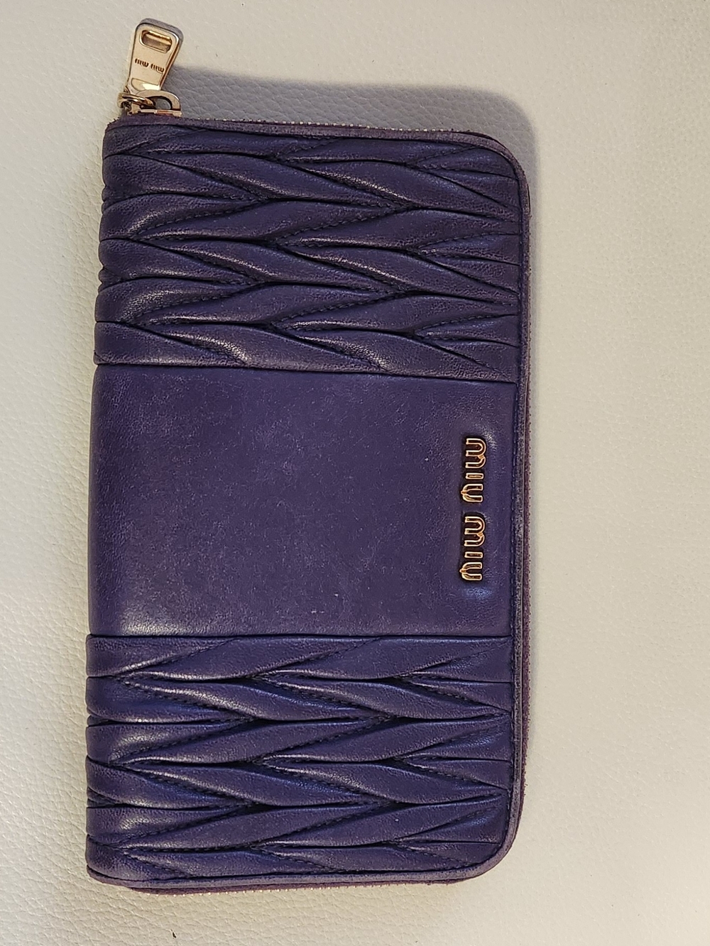 Miu Miu Purple Matelassé Leather Zip Around Wallet